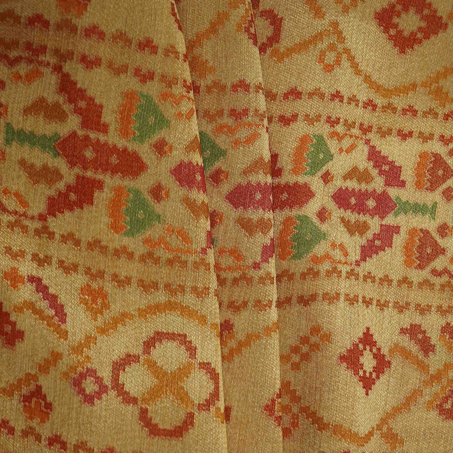 Cream With Multicolor Geometrical Kanjivaram Silk Fabric MTI-32419