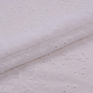 White Dyeable 3D Floral With Border Embroidery Cotton Tencel Schiffli Fabric LI-32340 - TradeUNO
