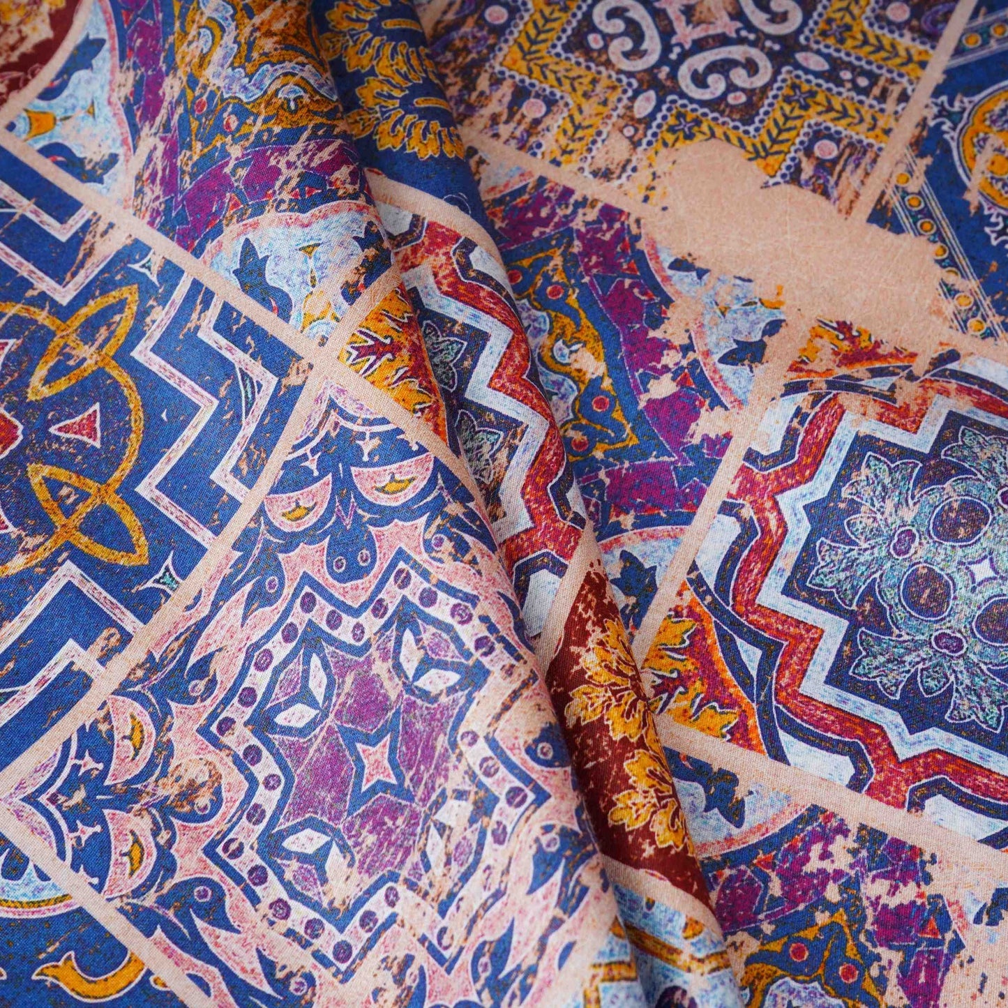 Multicolor Abstract Print Cotton Satin Fabric PG-30401