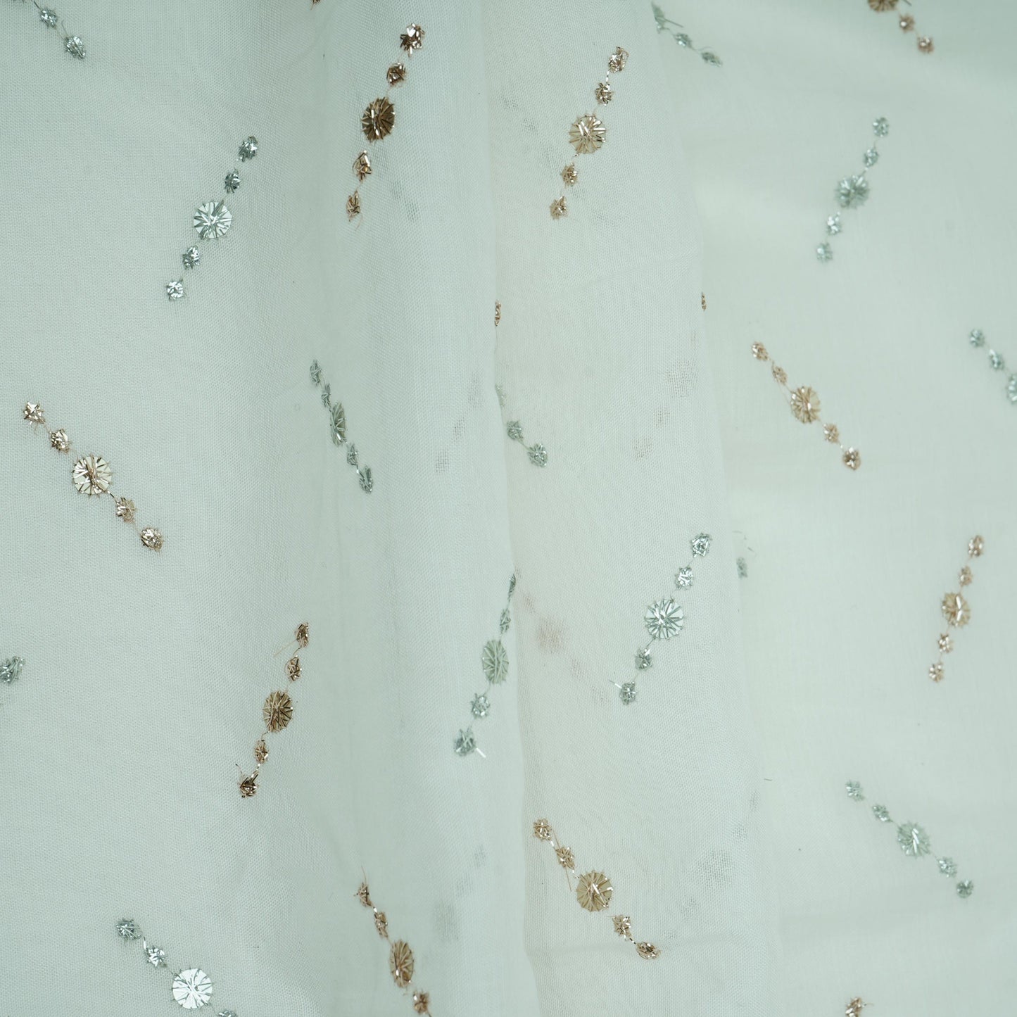 White Dyeable Buti embroidery Malai Chanderi Fabric VF-32234