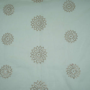 White Dyeable Floral Sequins Embroidery Malai Chanderi Fabric VF-32313 - TradeUNO