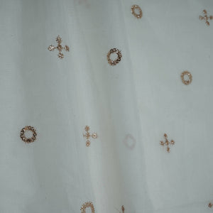 White Dyeable Geometrical Sequins Embroidery Malai Chanderi Fabric VF-32321 - TradeUNO