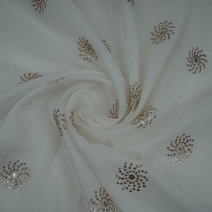 White Sequins embroidery Chinon Fabric VF-32279 - TradeUNO