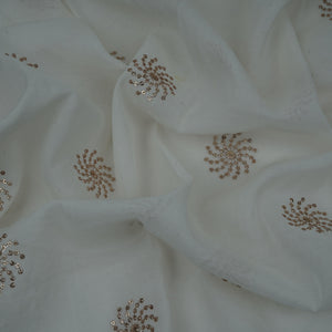 White Sequins embroidery Chinon Fabric VF-32279 - TradeUNO