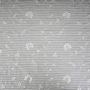 Grey Stripes Floral Embroidery South Cotton Fabric ZA-30586 - TradeUNO