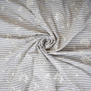 Grey Stripes Floral Embroidery South Cotton Fabric ZA-30586 - TradeUNO