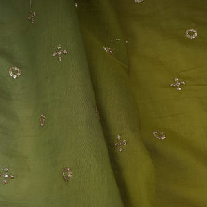 Parrot Green With Light Green 4D Geometrical Sequins Embroidery Malai Chanderi Fabric VF-32319 - TradeUNO