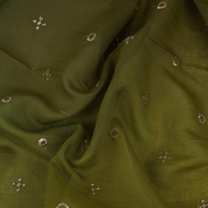 Parrot Green With Light Green 4D Geometrical Sequins Embroidery Malai Chanderi Fabric VF-32319 - TradeUNO