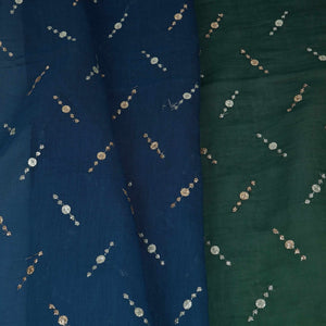 Dark Green with Blue 4D Buti embroidery Malai Chanderi Fabric VF-32240 - TradeUNO