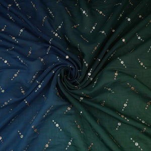 Dark Green with Blue 4D Buti embroidery Malai Chanderi Fabric VF-32240 - TradeUNO