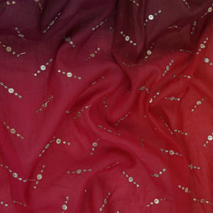 Red with Pink 4D Buti embroidery Malai Chanderi Fabric VF-32238 - TradeUNO