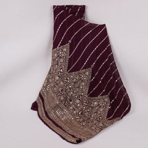 Wine Zari Stripes With Sequins Embroidery Georgette Fabric DR-32369 - TradeUNO