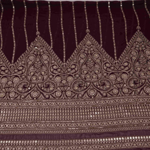 Wine Zari Stripes With Sequins Embroidery Georgette Fabric DR-32369 - TradeUNO