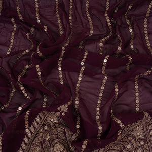 Wine Zari Stripes With Sequins Embroidery Georgette Fabric DR-32369 - TradeUNO