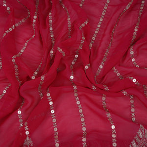 Pink Zari Stripes With Sequins Embroidery Georgette Fabric DR-32371 - TradeUNO