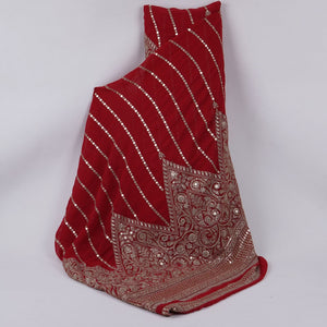 Red Zari Stripes With Sequins Embroidery Georgette Fabric DR-32370 - TradeUNO