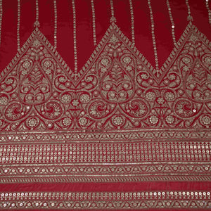 Red Zari Stripes With Sequins Embroidery Georgette Fabric DR-32370 - TradeUNO