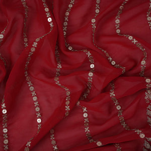 Red Zari Stripes With Sequins Embroidery Georgette Fabric DR-32370 - TradeUNO