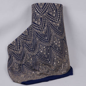 Royal Blue Heavy Zari Sequins Embroidery Georgette Fabric DR-32405 - TradeUNO