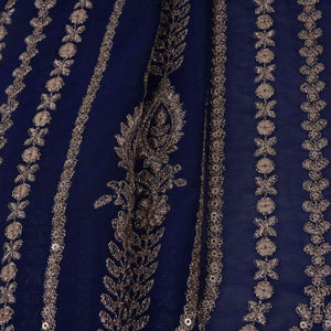 Royal Blue Heavy Zari Sequins Embroidery Georgette Fabric DR-32405 - TradeUNO