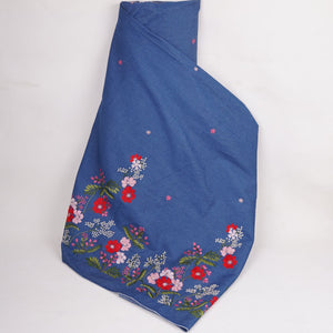 Blue Floral Thread Embroidery Denim Fabric GPF-32330 - TradeUNO