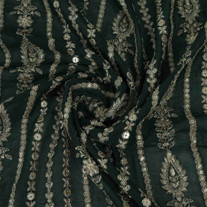 Bottle Green Zari Sequins Embroidery Georgette Fabric DR-32404 - TradeUNO