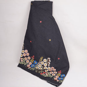 Black With Multicolor Floral Thread Emboidery Denim Fabric GPF-32328 - TradeUNO