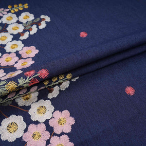 Denim Blue Floral Thread Embroidery Denim Fabric GPF-32331 - TradeUNO