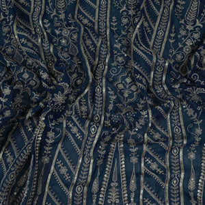 Blue Traditional Zari Embroidery Georgette Fabric DR-32407 - TradeUNO