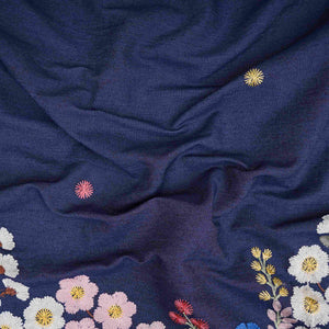 Denim Blue Floral Thread Embroidery Denim Fabric GPF-32331 - TradeUNO