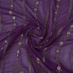 Purple Heavy Zari Sequins Embroidery Georgette Fabric DR-32388 - TradeUNO