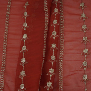 Rust Orange Heavy Zari Sequins Embroidery Georgette Fabric DR-32389 - TradeUNO