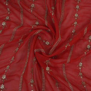 Red Heavy Zari Sequins Embroidery Georgette Fabric DR-32387 - TradeUNO
