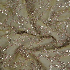 Antique Gold with Rose Gold Sequins embroidery Kanjivaram Silk Fabric TF-32080 - TradeUNO