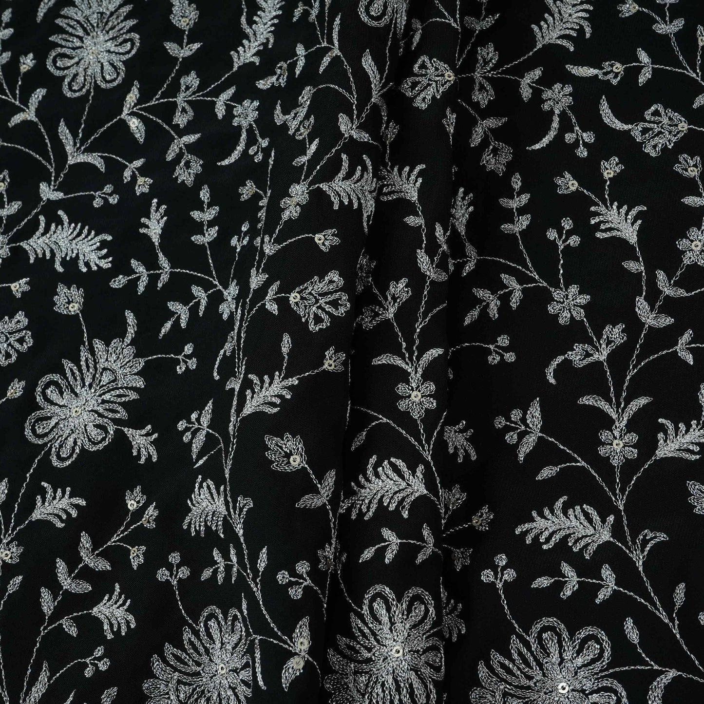Black Jaal Embroidery Georgette Fabric DR-32397
