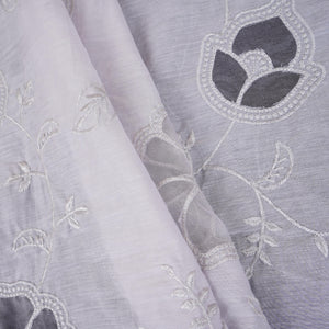 Light Grey Floral Embroidery Mul Chanderi Fabric DC-30518 - TradeUNO