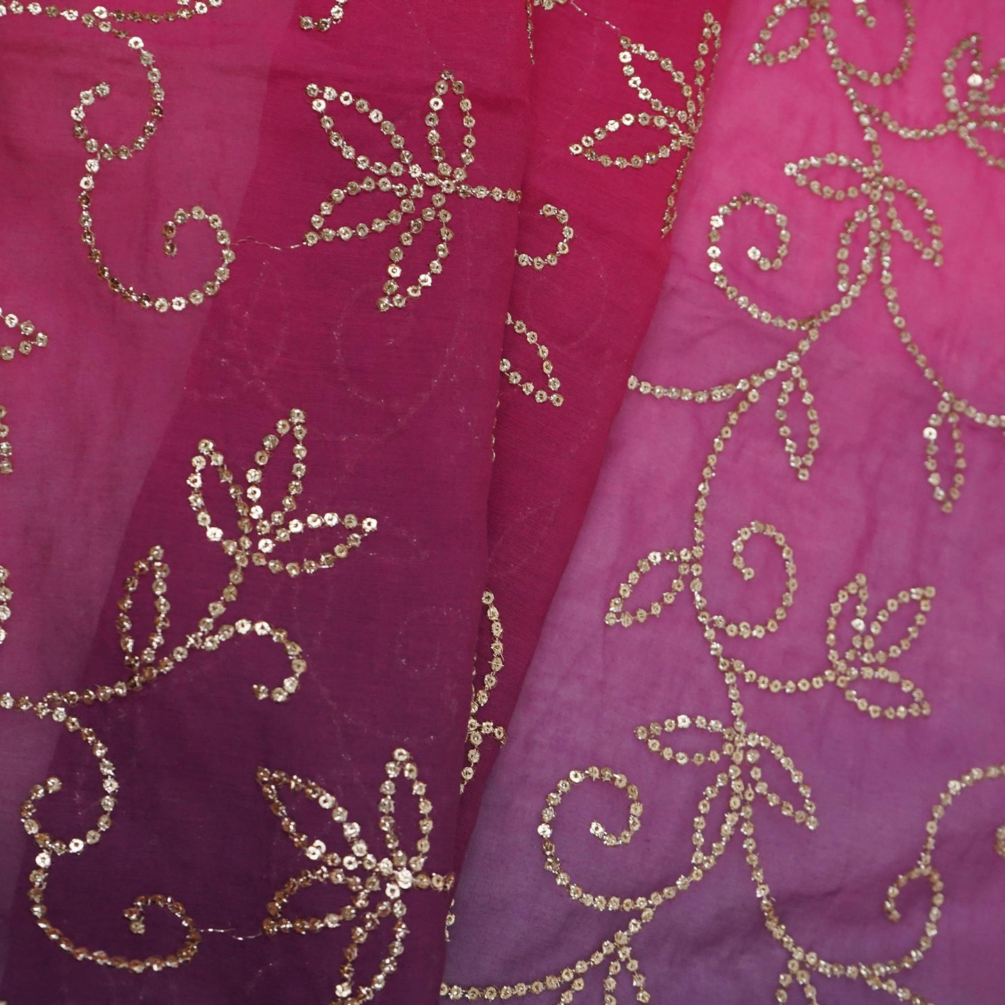 Pink 4D Sequins embroidery Mul Chanderi Fabric VF-32075