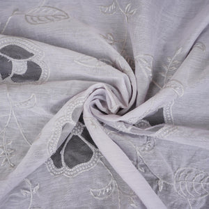 Light Grey Floral Embroidery Mul Chanderi Fabric DC-30518 - TradeUNO
