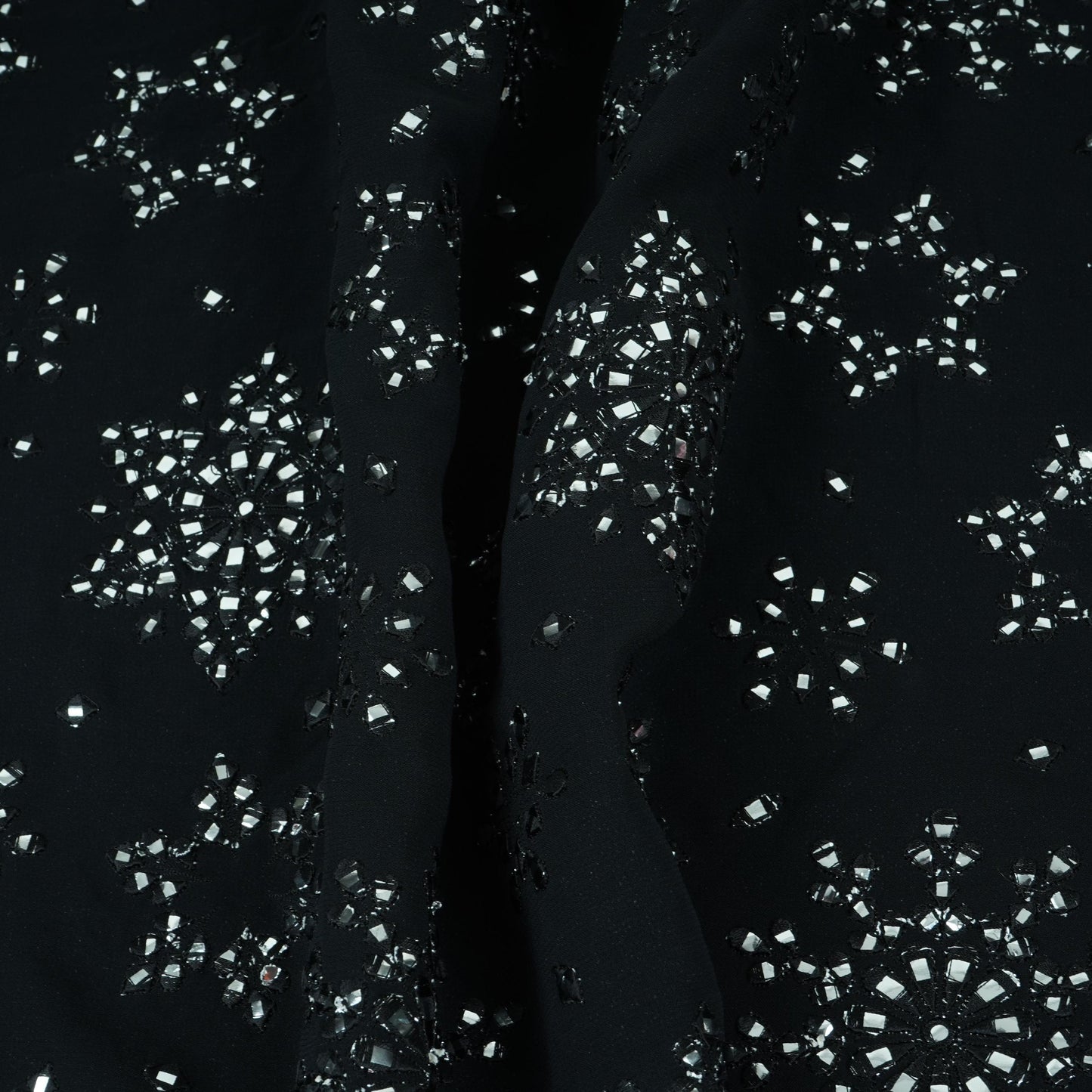 Black Mirror Thread Embroidery Georgette Fabric DR-32391