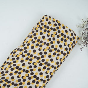 Yellow & Brown Polka Dot Twill Satin Fabric VP-32434 - TradeUNO