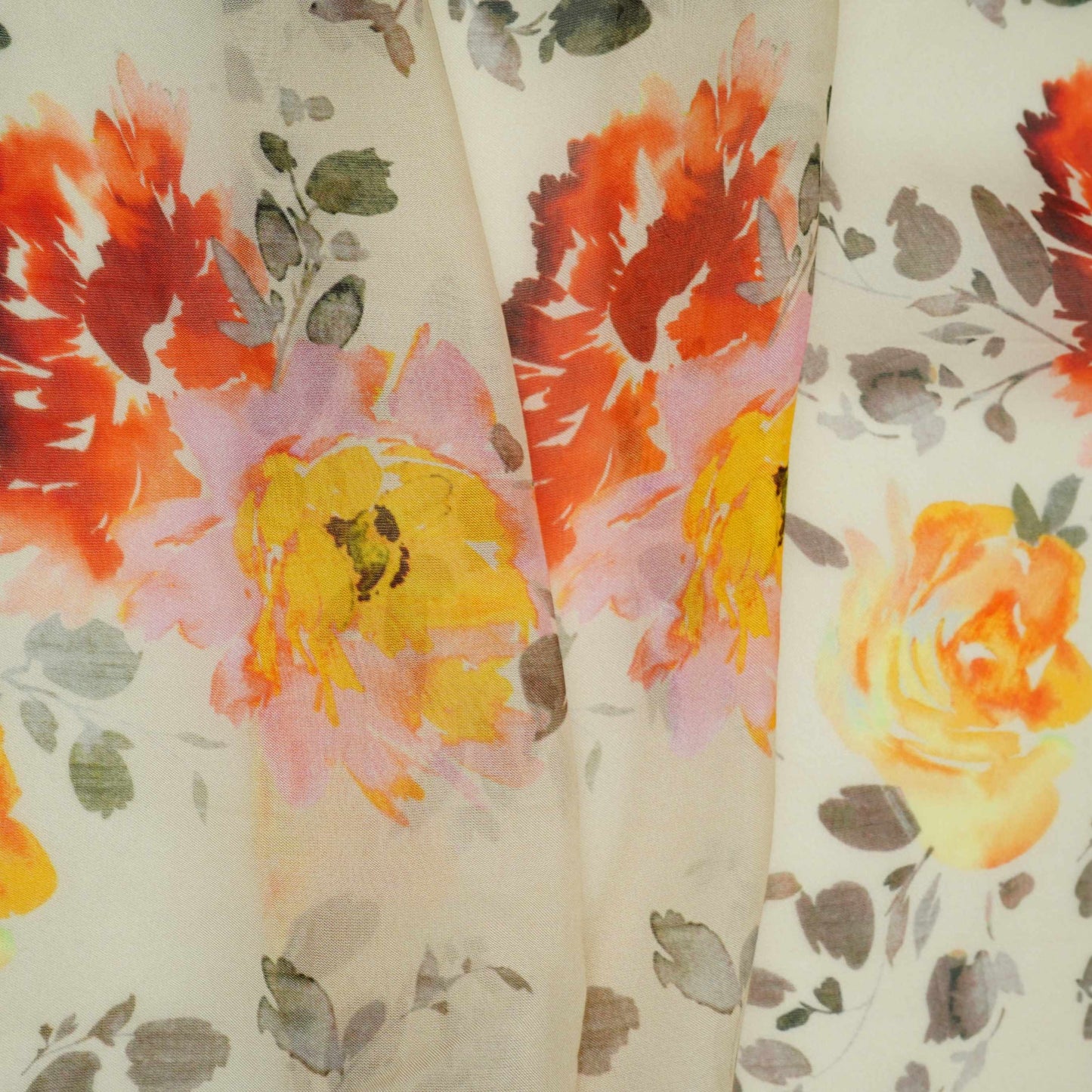 Cream floral print Organza Fabric VP-32004
