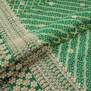 Green Bandhani Jacquard Cutdana Embroidery Russian Silk Fabric TF-32344 - TradeUNO