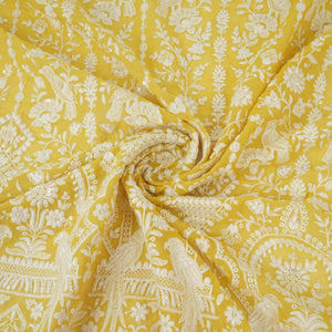 Yellow Parsi Gara Embroidery Georgette Fabric DR-32377 - TradeUNO