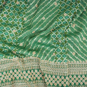 Green Bandhani Jacquard Cutdana Embroidery Russian Silk Fabric TF-32344 - TradeUNO