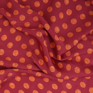 Pink & Orange Polka Dot Twill Satin Fabric VP-32437 - TradeUNO
