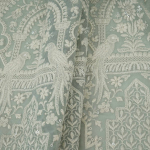 Light Grey Parsi Gara Embroidery Georgette Fabric DR-32376 - TradeUNO