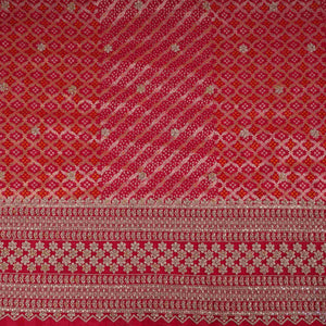 Red Bandhani Jacquard Cutdana Embroidery Russian Silk Fabric TF-32345 - TradeUNO