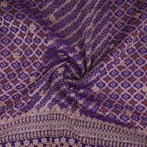 Purple Bandhani Jacquard Cutdana Embroidery Russian Silk Fabric TF-32343 - TradeUNO
