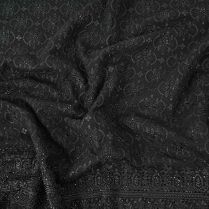 Black Chikankari Thread Embroidery Georgette Fabric DR-32408 - TradeUNO