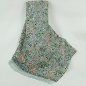 Soft Grey Thread Embroidery Georgette Fabric DR-32381 - TradeUNO